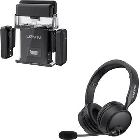 LEVN Bluetooth Headset with Microphone, Wireless Headset with Mic & Mute Button,Wireless Lavalier Microphone, Microphone for iPhone (2 TX + 2 RX + Charging Case)