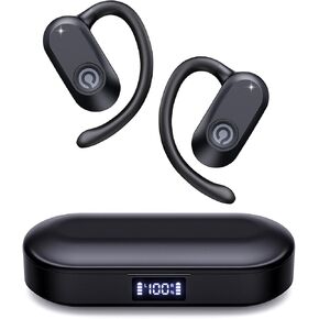 سماعات أذن مفتوحة CXK ، Bluetooth 5.4 Ture اللاسلكي سماعات أذن مع 60 ساعة وقت اللعب والعرض الرقمي ، وسماعات توصيل الهواء ذات الوزن الخفيف 0.27 أوقية مع MIC ، وركوب الدراجات IPX6 ، والتشغيل ، والأسود