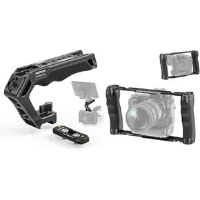 NEEWER CA008 Top Handle and NATO Rail Kit, Comfort Silicone Grip with Quick Release NATO Clamp, 3 Cold Shoes and 1/4" 3/8" ARRI Threads, CA016 Video Camera Cage Rig with Arca Type Base Included, CA008