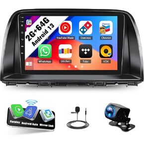 SIXWIN Android Car Stereo for Mazda CX-5 2012-2015 with Wireless CarPlay Android Auto Mirror Link 2G+64G 9 Inch Touchscreen Bluetooth GPS Navigation WiFi FM Backup Camera MIC