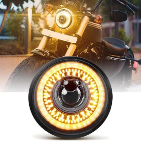 5-3/4'' 5.75-Inch LED Motorcycle Headlight, DOT Approved, Unique Starlight Turn Signal, Super Bright High-Low Beam Anti-Glare, Compatible with Sportster Iron 883/XL1200 Street Bob, 2-Year Warranty