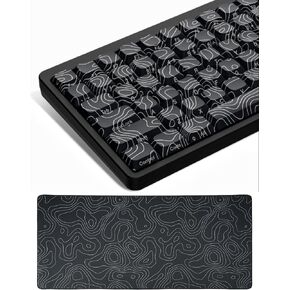 Dagaladoo Low Profile Keycaps ، Double Shot PBT Keycaps ، حزمة لوحة مفاتيح طبوغرافية سوداء مع وسادة الماوس الأسود (35.4x15.7in)