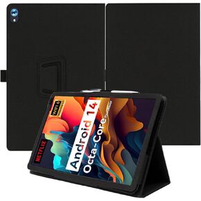 Case for Urao 2024 10.1" Android Tablet,Folding Stand Protective,BOVUGAC Case Cover for Urao C107 with Pencil Holder,Wrist Strap,Full Protection,Premium PU,Scratch Resistant(Black)