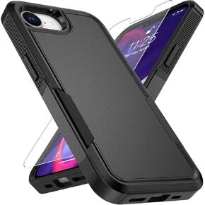 for iPhone 16e Case with HD Screen Protector, 10 FT Military Grade Drop Protection, Anti-Slip Phone Case, Black
