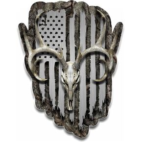American Flag Whitetail Buck Skull Deer Hunting Sticker Decal (8" Single)