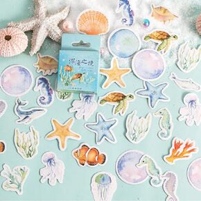 Doraking Ocean Animals Sticker for Journaling Sea Shell Starfish Seahorse Stickers for Scrapbooking Planner Laptop Junk Journal Collage Envelope Phone Case DIY Art Crafts Decoration