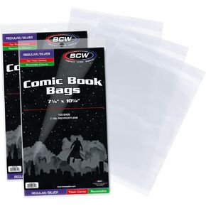 BCW Resealable Thick Silver Age Comic Bags - 100 ct | Archival Quality, Acid-Free Protection for Silver Age Comic Books | 7 1/4 x 10 1/2 inches Comic Collection Storage Comic Books Bags