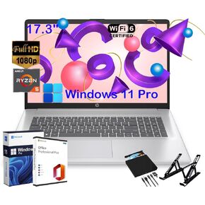 HP 17.3" FHD Laptop for Business and Students - with Office Lifetime License & External CD/DVD Drive, AMD Ryzen 5 7430U (6-core), 300 nits IPS Display, Webcam, Wifi6, Win 11 Pro (32GB RAM | 1TB SSD)