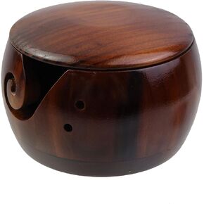 Oedema Wooden Yarn Bowl Crafted Crochet Bowl with Lid 5.91"×3.74" Yarn Holder for Crocheting, Knitting Gifts, Knitting Crochet Accessroies