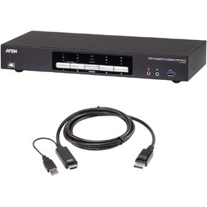 ATEN CS1944DP 4-Port USB 3.0 4K DisplayPort Dual Display KVMP Switch-TAA Compliant with 2L-7D02HDP True 4K 1.8M HDMI to DisplayPort Cable Bundle