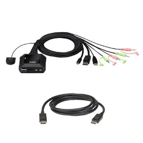 ATEN CS52DP 2-Port USB-C DisplayPort Hybrid Cable KVM Switch with 2m DisplayPort rev.1.4 Cable 2L-7D02DP