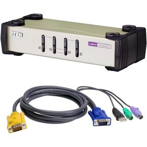 ATEN CS84U 4-Port PS/2-USB VGA KVM Switch - Control up to 4 VGA Computers for Windows, Linux, Mac, and Sun with 2L-5302UP 1.8M PS/2-USB KVM Cable Bundle