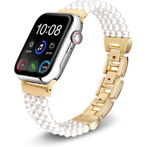 مناسب لحزام لؤلؤة Apple Watch ، 38 مم ، 40 مم ، 41 مم ، 42 مم ، 44 مم ، 45 مم ، تصميم مزدوج 49 ملم ، سوار حبة من الفضة المعدنية للسيدات ، متوافق مع IWATCH 9/8/7/6/4/3/2/1/SE