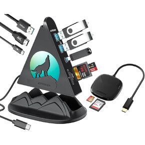 Black 1.6ft 8-in-1 USB-C HDMI Hub + 8cm USB-C SD Card Reader Bundle – 100W PD, 4K HDMI, USB-A, SD/TF Slots for MacBook, iPad Pro, Galaxy S24