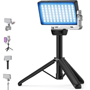 NEEWER 12W RGB Video Light, On Camera LED Panel Key Lighting for Streaming Selfie, 2500K-10000K CRI97+ App/2.4G Control 4300mAh Battery Desk Tripod Stand for Vlogging Video Recording Podcast, SL90