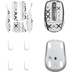 Mouse Grip Tape for Logitech MX Anywhere 3/3S, Rounded Curved Edges Mouse Feet Skates,Self-Adhesive PreCut Sweat-Resistant Professional Mice Upgrade Kit(Foot pad + White Mouse Grip Tape)
