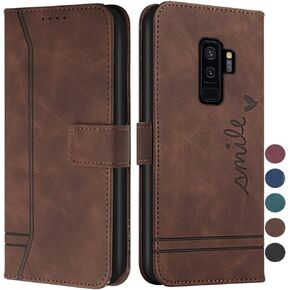 Wallet Case for Samsung Galaxy S9 Plus, Galaxy S9 Plus Case with Card Holder Leather Flip Case with Kickstand Magnetic Full Protection Compatible with Samsung Galaxy S9 Plus Smile Red Wine