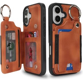 SailorTech Case for iPhone 16 Phone Case with Keychain Ring Credit Card Holder for Women,for iPhone 16 Leather Case Wallet with Kickstand Card Slots Fashionable Case for Men- Khaki in Saudi Arabia