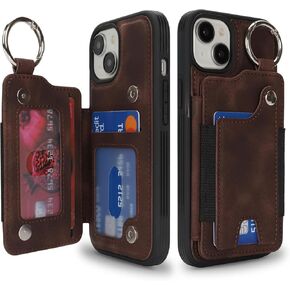 Case for iPhone 15 Phone Case with Keychain Ring Credit Card Holder for Women, for iPhone 15 Leather Case Wallet with Kickstand Card Slots Fashionable Case for Men- Teal in Kuwait