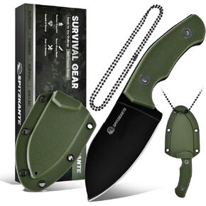 Neck Knife with Sheath and Necklace P-DA, 5.51" Small EDC Fixed Blade Knife with Sheath, Blue ABS handle