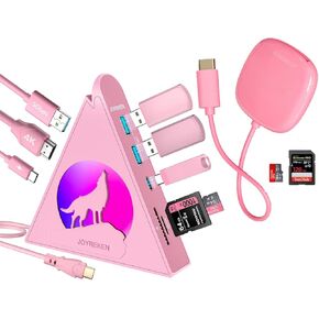 Pink Accessories Bundle, 1.6ft 8-in-1 USB-C Hub & 15cm 2-in-1 SD Card Reader – Type C Hub with USB 3.0, 4K HDMI, PD 100W, SD&TF, for MacBook Air/Pro, iMac, Surface, Chromebook, HP, S24
