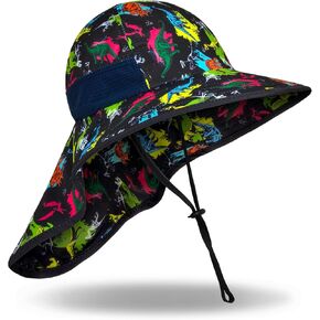Sun Hat for Kids Anti-UV Girls Sun Hats Wide Brim UPF 50+ Sun Protection Beach Hat with Adjustable Chin Strap for 2-9 Years