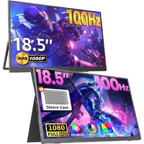 Portable Monitor Bundle 1080P 100Hz [18.5 inch with Kickstand & 18.5 inch with Cover] HDR IPS Travel Monitor Portable Monitor for Laptop MacBook PC Surface Xbox Game Console, VESA Compatible