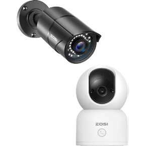 ZOSI 1080P HD 1920TVL Hybrid 4-in-1 TVI/CVI/AHD/960H CVBS CCTV Surveillance Weatherproof Bullet Security Camera&C518 2K Indoor Smart Security Camera, Baby and Pet Monitor,2.4G/5G D