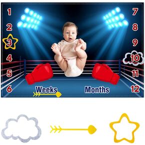 CSFOTO Boxing Ring Baby Monthly Milestone Blanket Newborn Growth Record Prop Arena Match Theme Baby Boy Photography Backdrop Props for Newborn Shower 60 "x40 with Frames