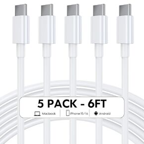 USB C to USB C Cable, 60W 6 FT USB Type C Fast Charging Cable for iPhone 16/16 Plus/16 Pro Max/15/15 Plus/15 Pro Max, MacBook Pro, iPad Pro Air, Galaxy S24/S24 Ultra/S23