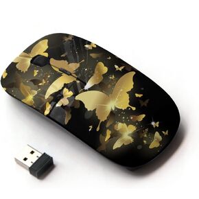 [ Optical 2.4G Wireless Mouse [ Gold Butterfly Bling Black Paint Money ]