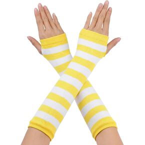 Allegra K Women's Fingerless Gloves Printed Elbow Length Knitted Arm Warmers