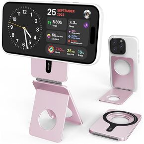 Cell Phone Stand,Adjustable Height and Angle Foldable Phone Holder for Desk, Aluminum Cell Phone Holder,Strong Magnetic Phone Stand Compatible with iPhone 16/15/14/13/12 Series (Pink)