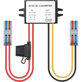 Voltage Convertor AC 24V to DC 12V Buck Voltage Waterproof Power Module with Fuse for Car Step Down Converter (3A)