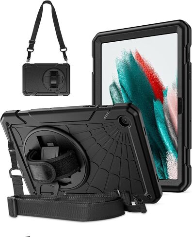 Case for Samsung Galaxy Tab A9 8.7 Inch 2023, 360° Rotating Stand, Hand Strap&Shoulder Strap Case for Samsung A9 Tablet(SM-X110/X115/X117) (Black) in Saudi Arabia