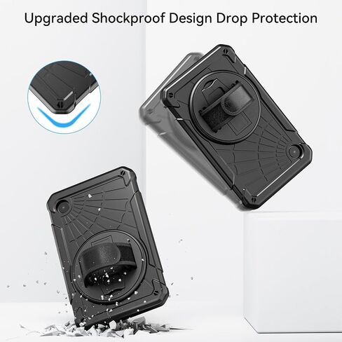 Case for Samsung Galaxy Tab A9 8.7 Inch 2023, 360° Rotating Stand, Hand Strap&Shoulder Strap Case for Samsung A9 Tablet(SM-X110/X115/X117) (Black) in Saudi Arabia