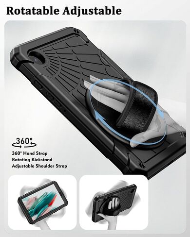 Case for Samsung Galaxy Tab A9 8.7 Inch 2023, 360° Rotating Stand, Hand Strap&Shoulder Strap Case for Samsung A9 Tablet(SM-X110/X115/X117) (Black) in Saudi Arabia