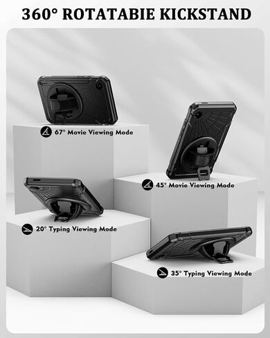 Case for Samsung Galaxy Tab A9 8.7 Inch 2023, 360° Rotating Stand, Hand Strap&Shoulder Strap Case for Samsung A9 Tablet(SM-X110/X115/X117) (Black) in Saudi Arabia