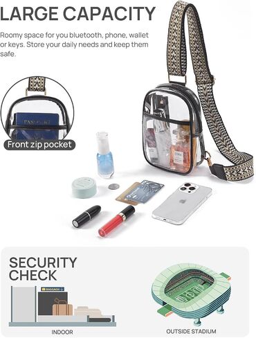 حقيبة Telena Clear Sling، حقيبة كروس شفافة معتمدة من الاستاد، حقيبة صدر للنساء شديدة التحمل وشفافة مع حزام قابل للتعديل in Kuwait