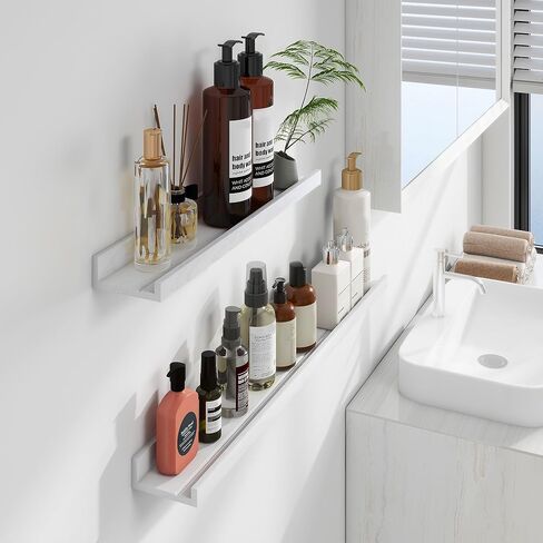 Floating Picture Ledge Shelves 24 Inch Solid Oak Wood Set of 2, Rustic Wall Storage Shelves with Lip, Kids Bookshelf, Photo & Picture Ledge Shelves for Bedroom, Living Room, Kitchen Natural Oak in Kuwait