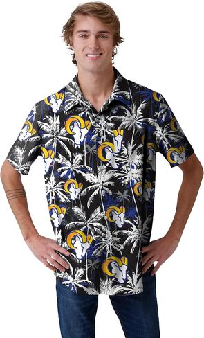 FOCO Men's New York Jets NFL Team Logo Aloha Tropical Button Up Shirt, Black Floral in Saudi Arabia