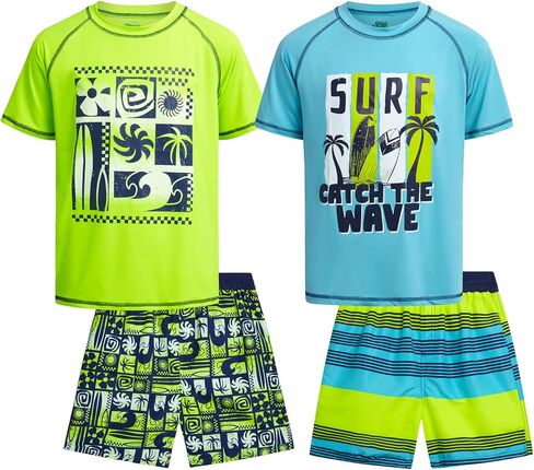 Boys' Rashguard Set - Short Sleeve Swim Shirt and Bathing Suit Set (4 Piece) in Kuwait