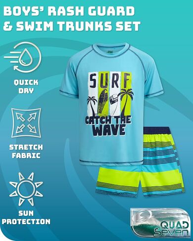 Boys' Rashguard Set - Short Sleeve Swim Shirt and Bathing Suit Set (4 Piece) in Kuwait