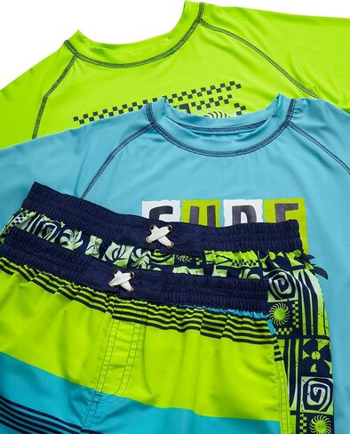 Boys' Rashguard Set - Short Sleeve Swim Shirt and Bathing Suit Set (4 Piece) in Kuwait