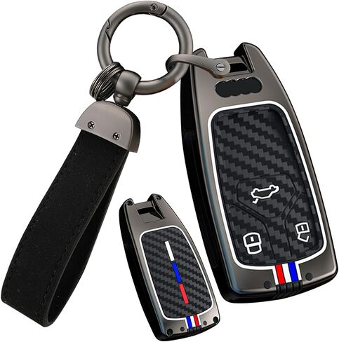غطاء مفتاح فوب من ألياف الكربون PVC من HIBEYO لسيارة Audi A4 S4 RS4 B9 A5 F5 S5 RS5 A6 A7 C8 A8 S8 D5 Q2 Q5 SQ5 FY Q7 SQ7 4M TT FV TTS TTRS R8 ملحقات غطاء المفتاح الذكي - أسود in Kuwait