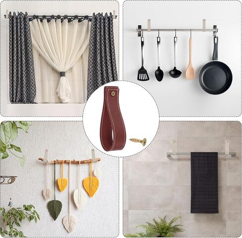 uxcell 6pcs Leather Curtain Rod Holder 1 x 4.7 Inches Wall Hanging Straps Curtain Rod Hook Brackets Hangers with Screws for Home Bathroom Kitchen Bedroom, Black/Brown in Saudi Arabia