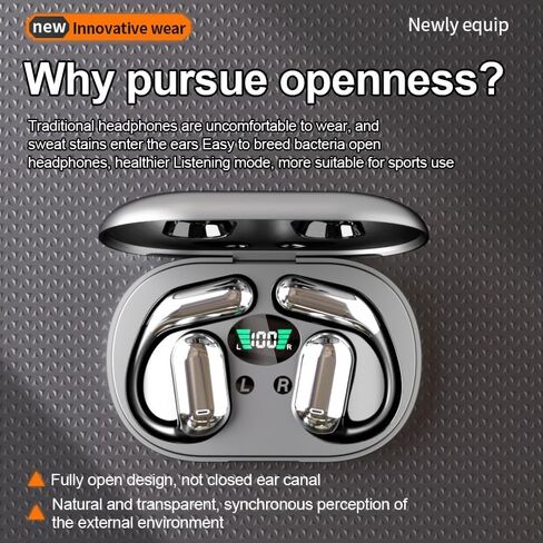 Q16 Open-Ear Wireless Earbuds | Bluetooth 5.3 Headphones with Secure Ear Hook | Panoramic Sound, Noise Cancelling Mic, 40H Playtime | Fast Charging, IPX5 Waterproof, Sports Earphones | Black in Kuwait