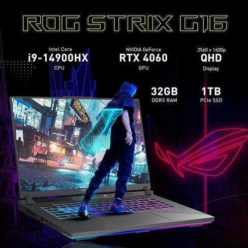 ASUS ROG Strix G16 16" QHD 240Hz Gaming Laptop, Intel i9-14900HX, NVIDIA GeForce RTX 4060, 64GB DDR5, 2TB PCIe SSD, Backlit Keyboard, 720P Webcam, Win 11, Eclipse Gray, 256GB Docking Station Set in Saudi Arabia