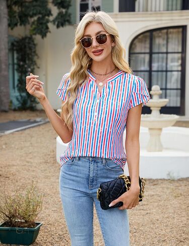 Blooming Jelly Women's Dressy Casual Tops Business Work Blouses White Button Down Shirts Cap Sleeve V Neck Tshirt in Kuwait