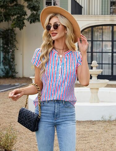 Blooming Jelly Women's Dressy Casual Tops Business Work Blouses White Button Down Shirts Cap Sleeve V Neck Tshirt in Kuwait